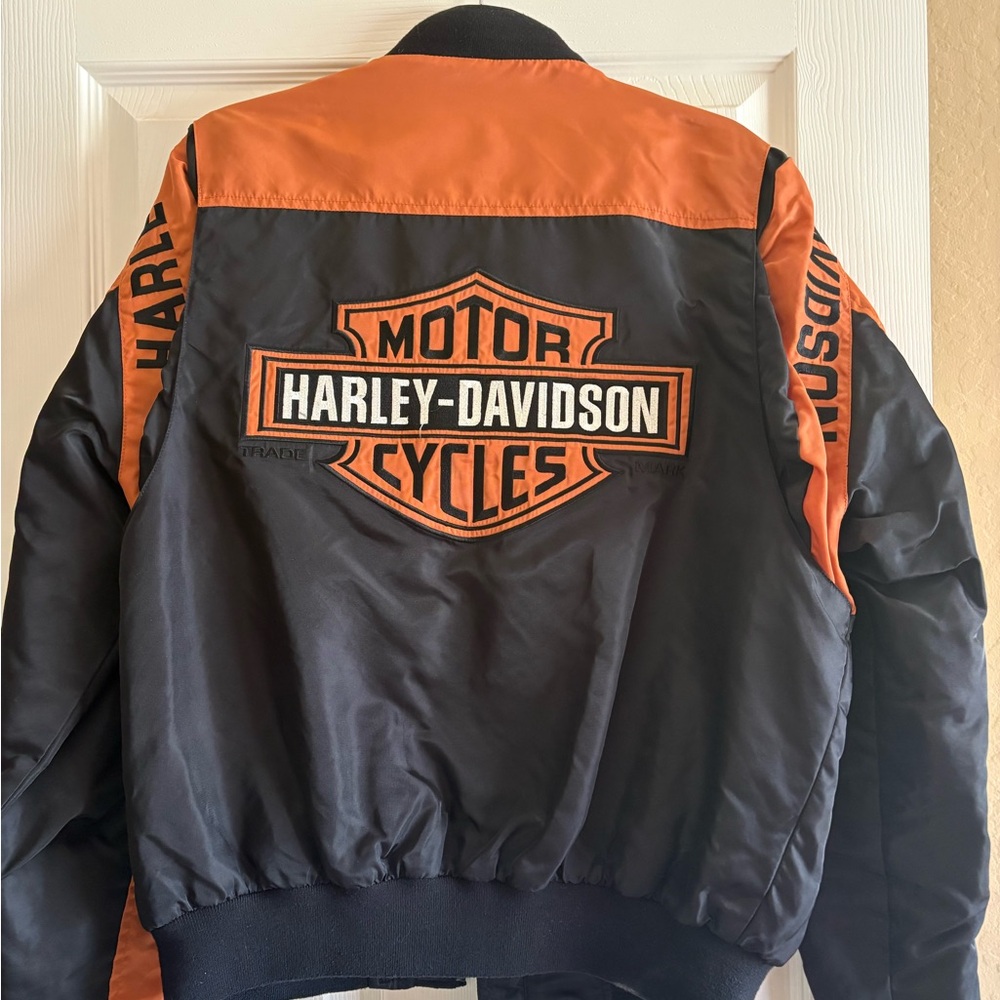 Harley-Davidson Black and Orange Bomber Jacket